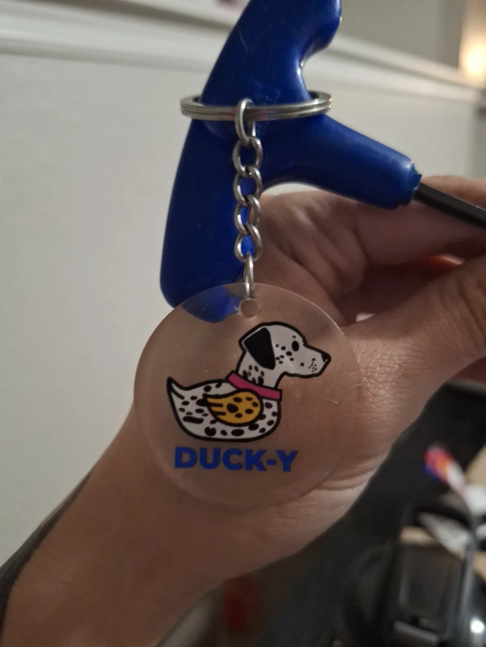 Duck-Y Acrylic Keychain Charm in Clear with Pink and Yellow Accents